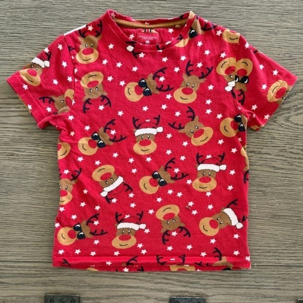 Denim & Flower Red Reindeer Kids Tee